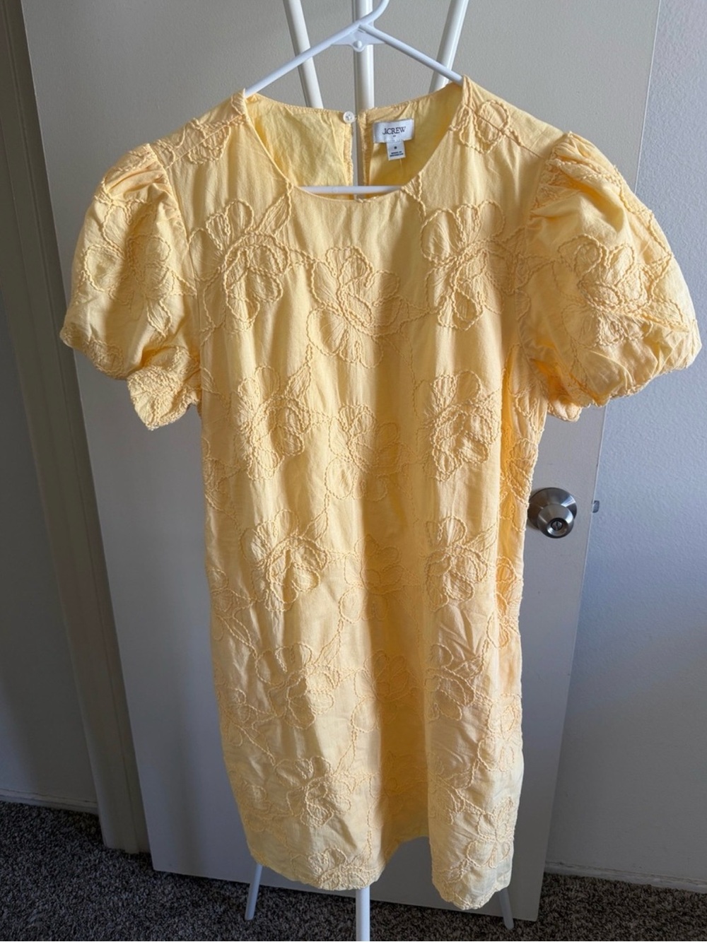 J. Crew Yellow Puff-Sleeve Embroidered Dress